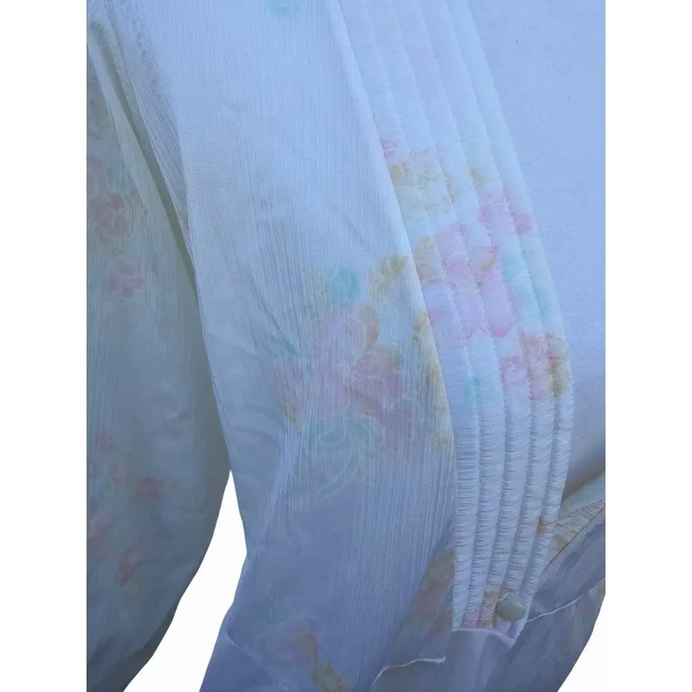 Vintage 80s Rikki New York Robe Womens M Floral Nylon Midi Sleep Gown USA